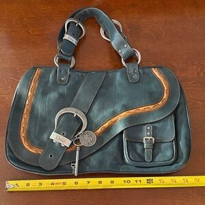Dior Teal and Tan Leather Handbag